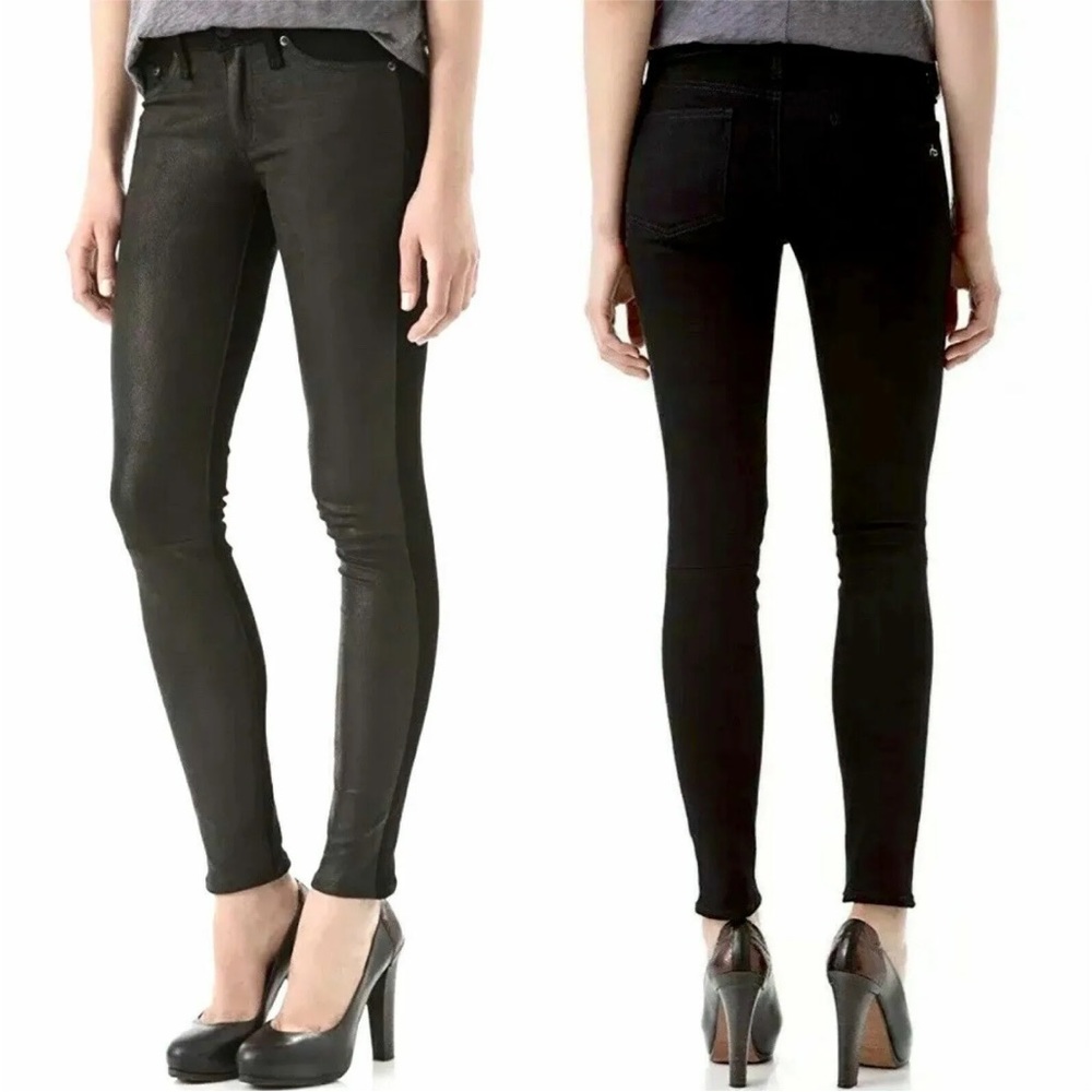 Rag & Bone mid-rise lamb leather front panel jeans - sz 29